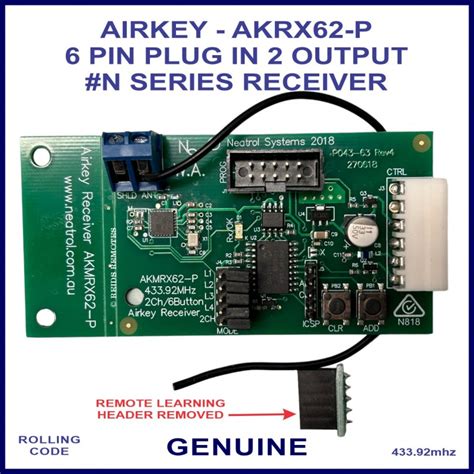 Airkey AKRX62-P 6 pin plug in #N series 2 relay output receiver