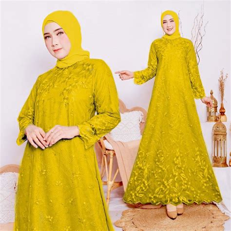 Jual Gamis Pesta Jumbo Gamis Brukat Tulle Bordir Mutiara Gamis Polos