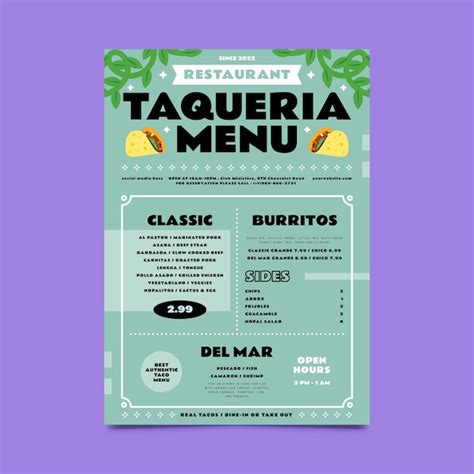 Diseño De Plantillas De Menú De Taquería Dibujadas A Mano Vector Gratis