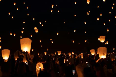 Flying Lanterns at Night · Free Stock Photo