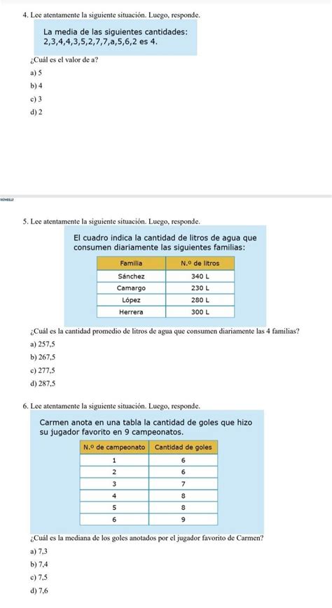 4 lee atentamente la siguiente situación luego responde la media de