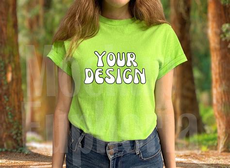 Gildan 5000 Lime Green Shirt Mockup Female Model Lime Green Shirts Gildan 5000 Shirt Mockup