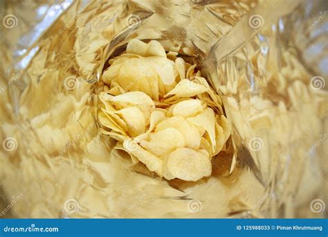 Potato Chips In Open Snack Bag Stock Image Image Of Delicious Packet