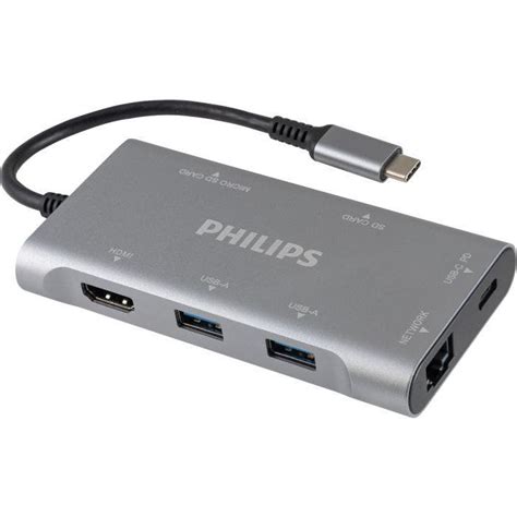 Philips Elite USB C Multiport Hub With Power Pass Through Silver