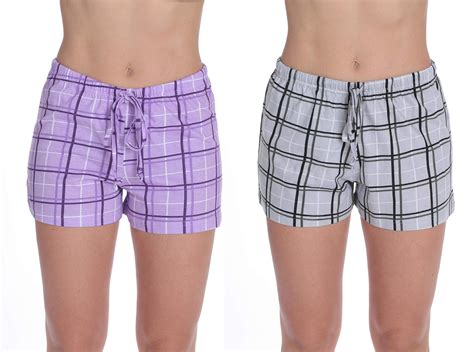 Just Love Womans Pajamas Shorts Pjs Sleepwear Pack Of 2 Plaid Purple Plaid Grey Pack