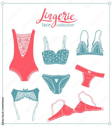 Lace Lingerie Set Vector Underwear Design Outline Hand Drawn