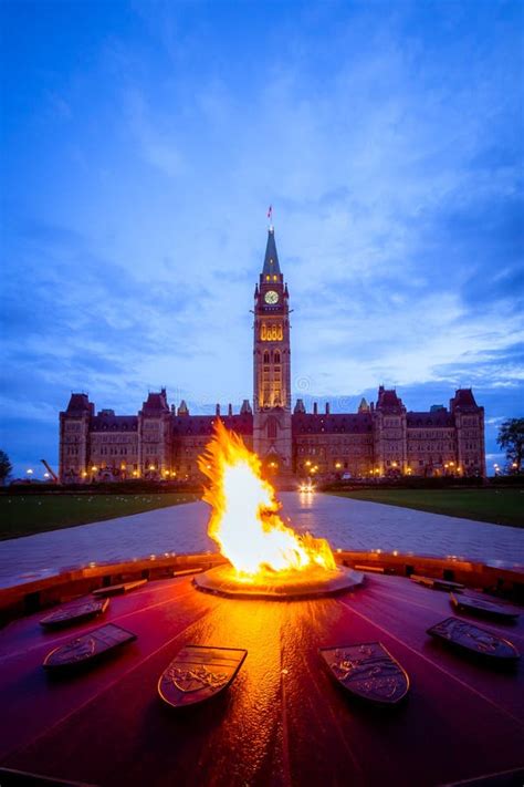 Canada Parliament Building and Centennial Flame Stock Photo - Image of ...