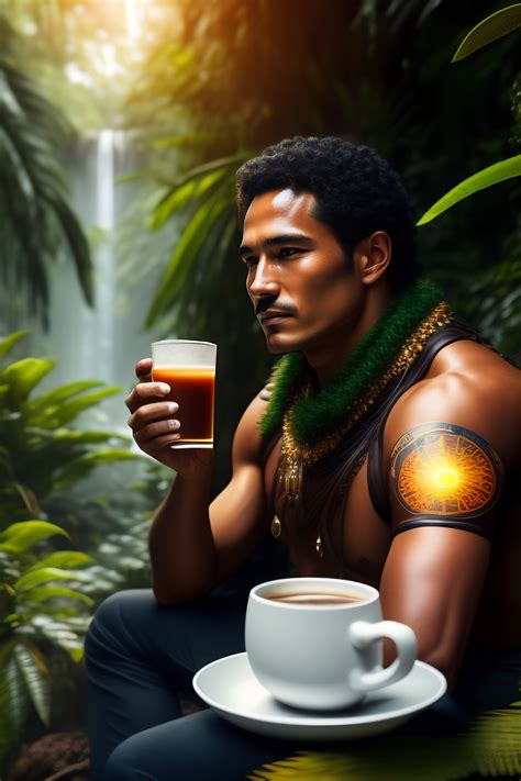 Lexica Solarpunk Man Drinking Coffee With Background A High Tech