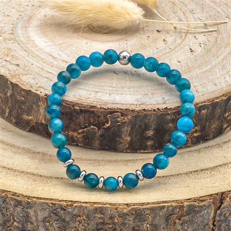 Bracelet Calme En Pierre Apatite Bleue Bijoux Cr Ative Perles