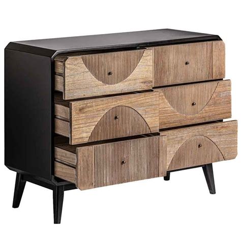 Cómoda 6 Cajones Madera Y Negra Serie Jana Cómodas Cajoneras