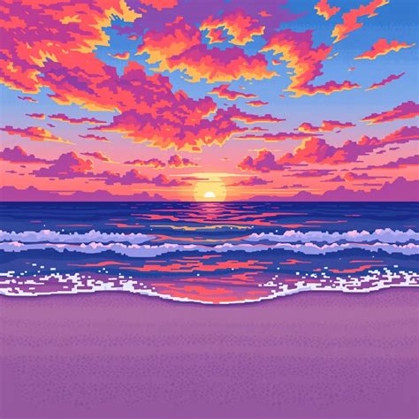 Golden Hour Pixel Art Sunset Over The Ocean