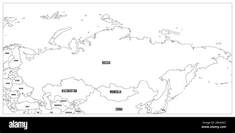 Ilustracion De Mapa Politico De Rusia Y Paises Vecinos Contorno Fino