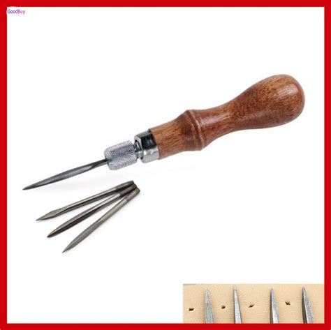 New Professional Leather Craftool 4 In 1 Awl Set Leather Lacing Chisel