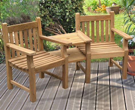 Taverners Teak Companion Seat Tête à Tête Seat Wooden garden benches