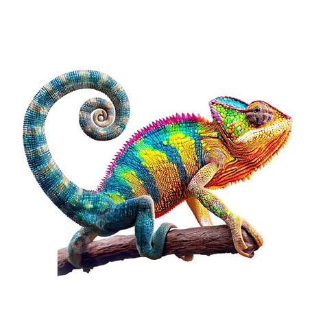 Isolated Colorfull Chameleon Stand On Branch Transparent, Colorfull, Chameleon, Animal PNG ...