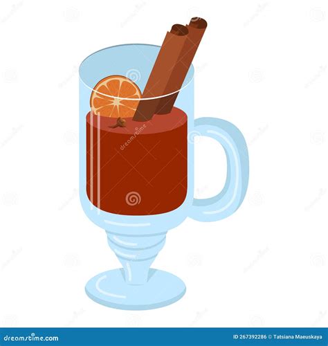 Mulled Wine In A Glass Cup Vector Illustration On A White Background Stock Vector