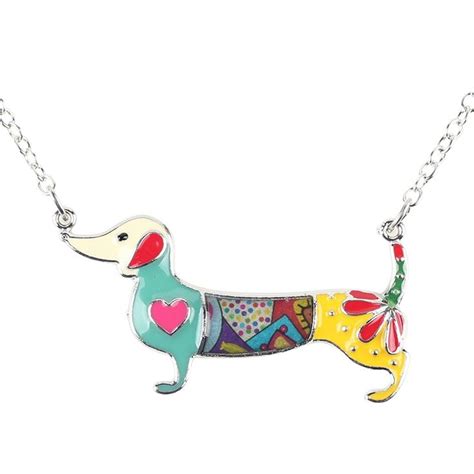 Love Heart Enamel Zinc Alloy Metal Dachshund Necklace Dog Animal