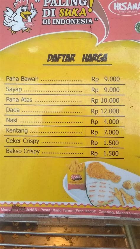 Menu At Hisana Fried Chicken Hfc Restaurant Malang Jl Saxophone