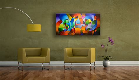 Synchronism, original abstract geometric acrylic landscape painting for ...