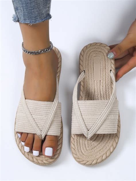 Vacation Apricot Sandals For Women Minimalist Corduroy Toe Post Design