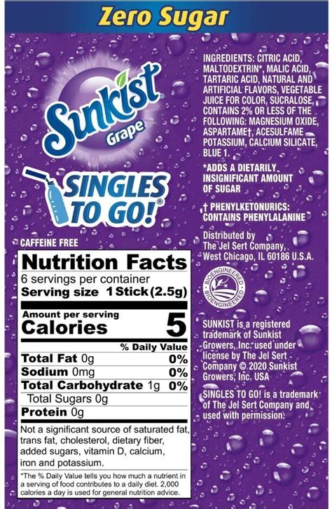 Sunkist Zero Sugar Singles-to-Go in 2022 | Sugar free drinks, Sugar ingredients, Sunkist