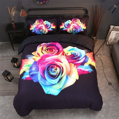 3d Colorful Roses Printed Cotton 4 Piece Bedding Sets Duvet Covers