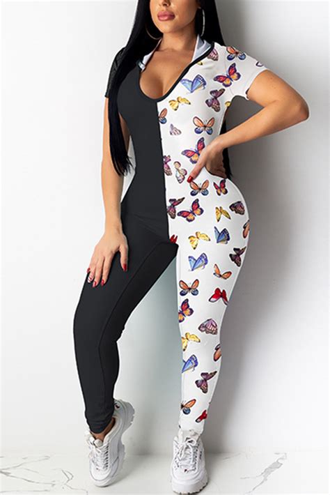 Sexy Patchwork Printed Black Skinny Jumpsuit