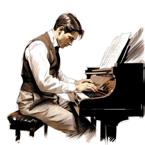 Painting Of A Man Playing A Piano With A Book On The Table Generative