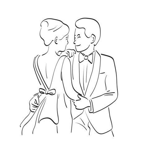 Premium Vector Line Art Portrait Of A Young Couple In Wedding