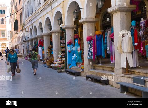 Corfu Old Town Shopping area in old Corfu Town on the Greek island of ...