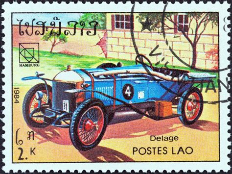 Laos Circa Eine In Laos Gedruckte Briefmarke Zeigt Delage Um