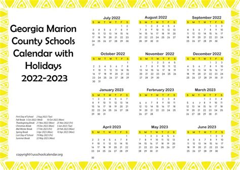 Georgia Marion County Schools Calendar With Holidays 2022 2023