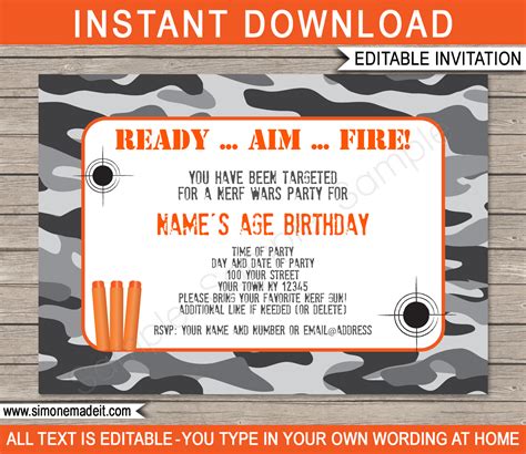 Nerf Gun Party Invitations Template Free