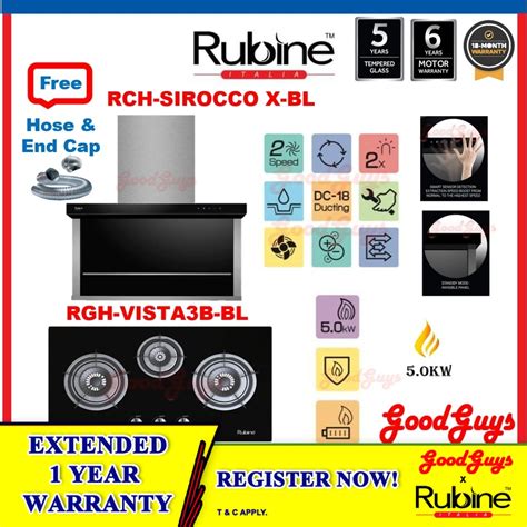 Rubine Rch Sirocco X Bl Chimney Hood 1500m3h Suction Power Rubine