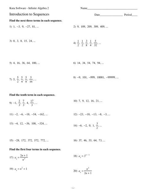 Introduction To Sequences Kuta Software Worksheets Library