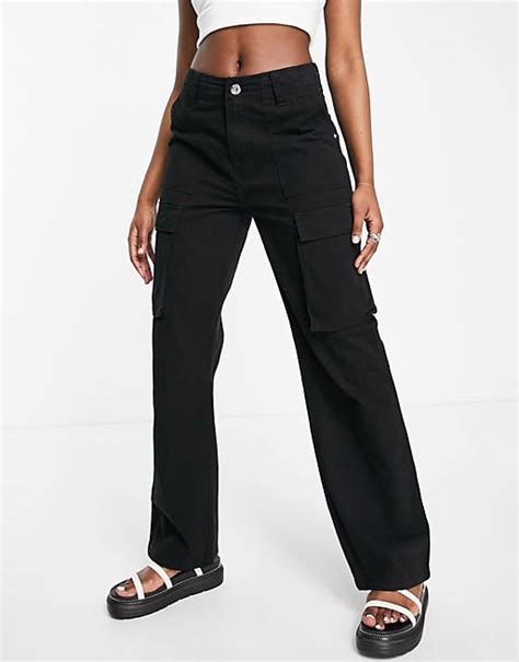 Bershka Straight Leg Cargo Pants In Black Asos