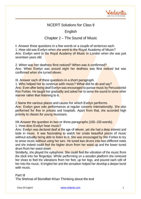 The Sound Of Music NCERT Solutions For Class 9 English Beehive Chapter