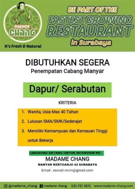 Lowongan Kerja Dibutuhkan Staff Dapur Serabutan Dan Waitress