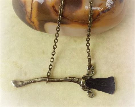 Besom Necklace Bronze Broomstick Necklace Witches Broom Necklace