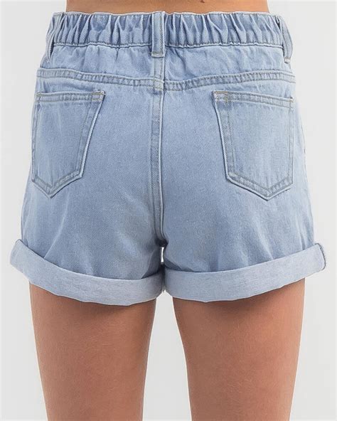 Shop Rusty Girls Luck Rolled Denim Shorts In Sky Blue Heather Fast Shipping And Easy Returns