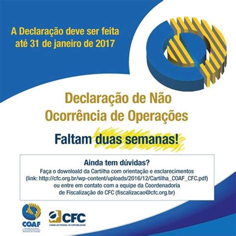 Declaração de Não Ocorrência de operações ao COAF termina no dia 31 de