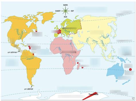 Carte du monde et ses repères géographiques Diagram Quizlet