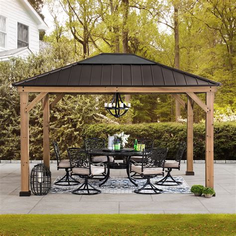 Sunjoy Grayden 11 Ft D X 13 Ft W Patio Cedar Framed Gazebo With Brown Steel And Polycarbonate