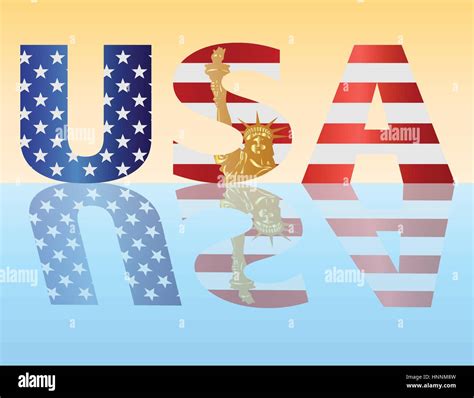 American Flag Outlined In Usa Alphabet Silhouette With Statue Of