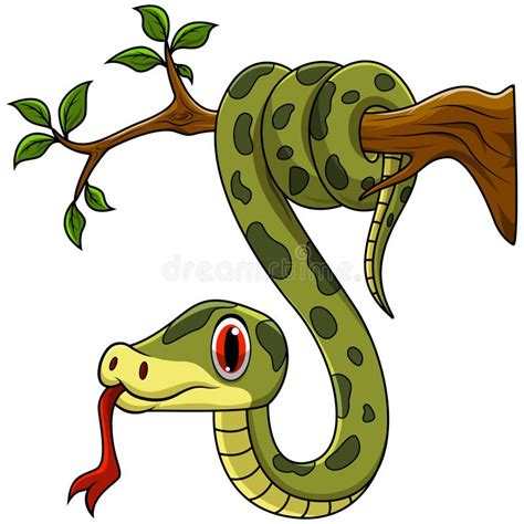 Green Snake Cartoon On Tree Branch Stock Vector Illustration Of Cobra