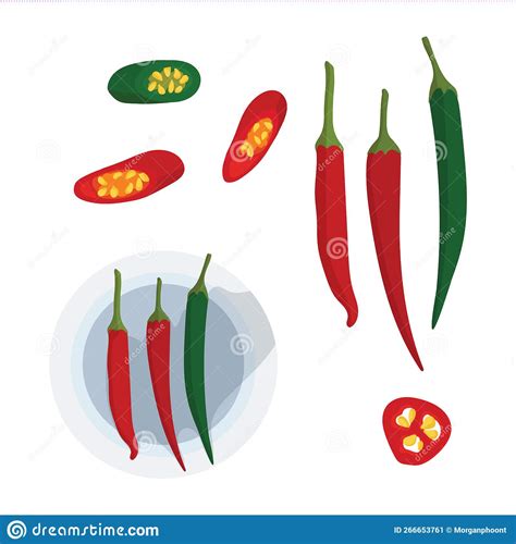Hot Chili Pepper Set Green And Red Icon For Spicy Food And Seasoning Stock Vector