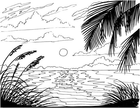 Playa Amanecer Para Colorear Imprimir E Dibujar ColoringOnly