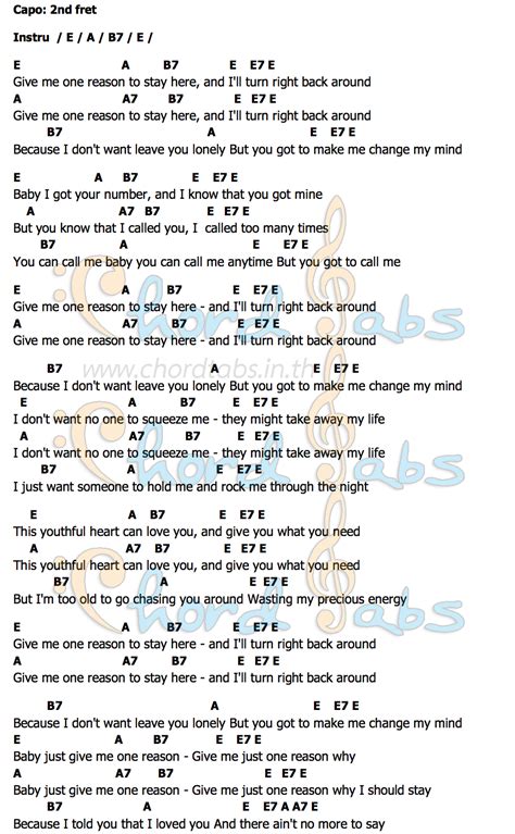 Give Me One Reason (Tracy Chapman) Guitar Chord Chart, 42% OFF