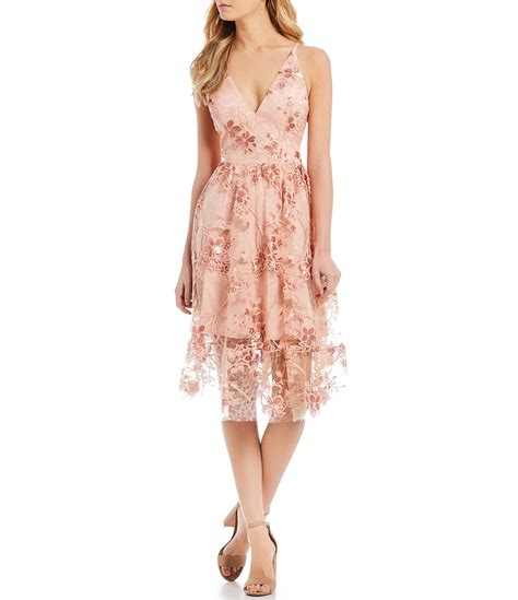 Dress The Population Ally Floral Embroidered Sequin Lace Fit And Flare Midi Dress Dillards