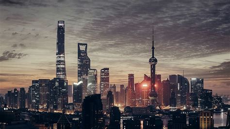 wallpaper for desktop, laptop | nn24-city-shanghai-night-building-skyline-sunset